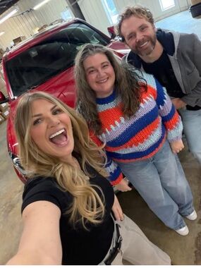 Chunky Colorblock Knit Listicle Sweater - Blue, Light Blue & Orange Terracotta